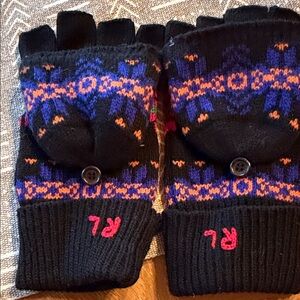 Ralph Lauren Black and Blue Knit Gloves Convertible